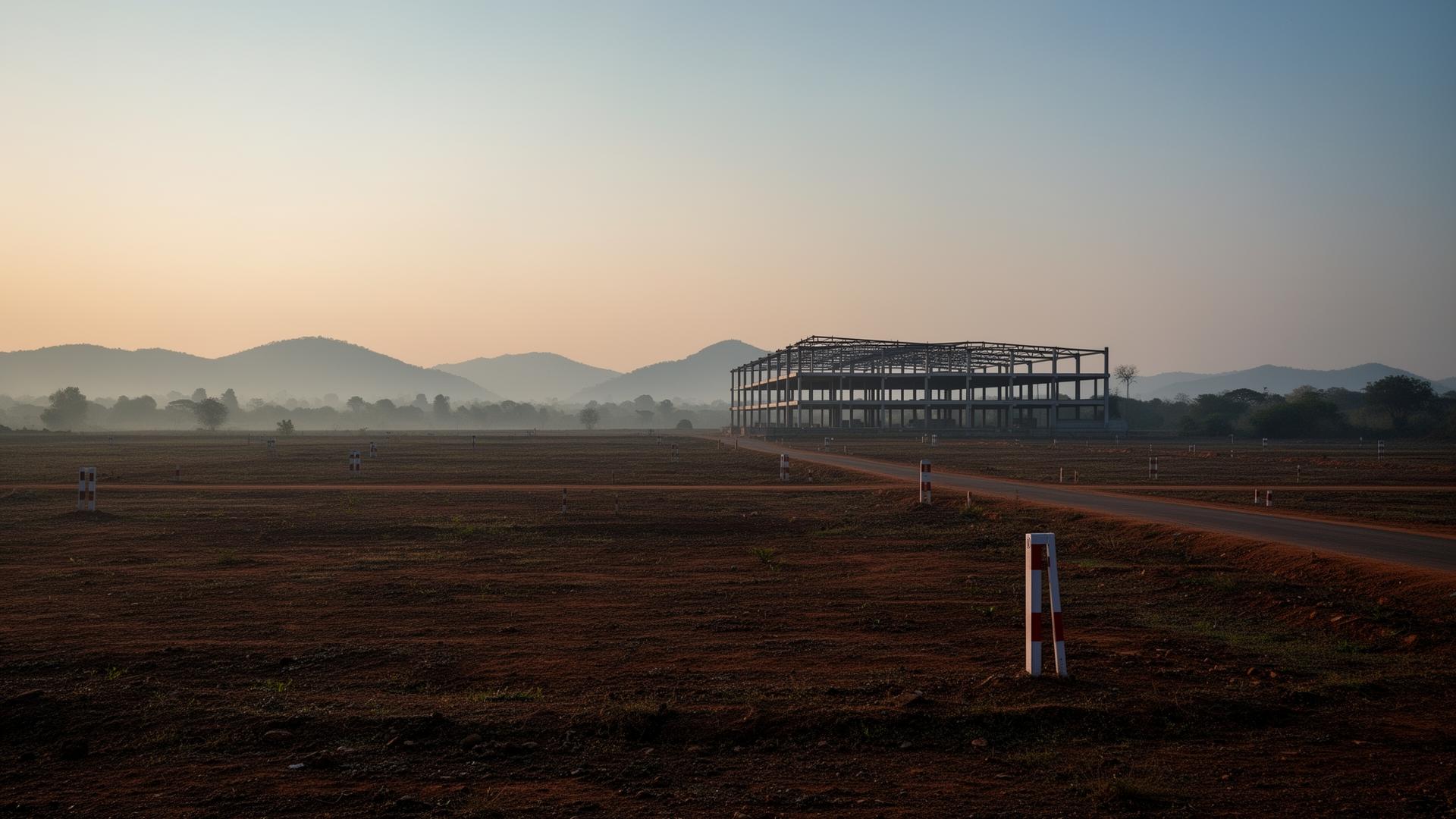 South India industrial land parcel at dawn — institutionally packageable